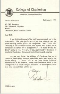 Letter from Alex Sanders to William Saunders, February 5, 1993