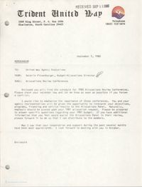 Trident United Way Memorandum, September 9, 1980