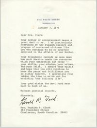 Letter from Gerald R. Ford to Septima P. Clark, January 7, 1975