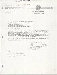 Letter from J. Herman Blake to Melba Varner, October 9, 1978