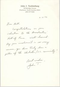 Letter from John J. Tecklenburg to William Saunders, February 3, 1993