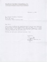 Letter from William J. Hamilton, Jr. to William Saunders, February 1, 1993