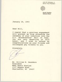 Letter from John B. Holloway, Jr. to William Saunders, January 28, 1993