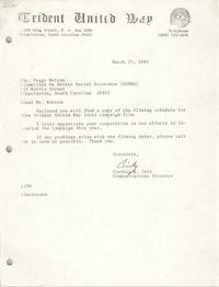 Letter from Cynthia R. Jett to Peggy Watson, March 27, 1981