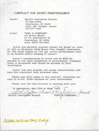 Contract for Music Performance, NAACP Charleston Branch and Tony and Company