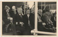 Japanese Emperor Hirohito and other officials observing a military ceremony, Photograph 1