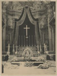 Interior of a cathedral decorated for Mario Pansa’s funeral, Photograph 1