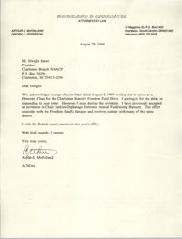 Letter from Arthur C. McFarland to Dwight C. James, August 28, 1994