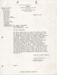 Letter from William Saunders to Peggy C. Wannamaker, October 4, 1977