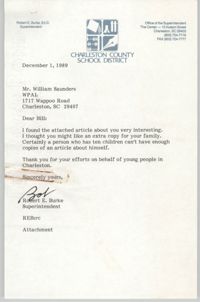 Letter from Robert E. Burke to William Saunders, December 1, 1989