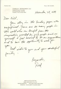 Letter from Charles E. Montgomery to William Saunders, November 28, 1989