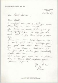 Letter from Ronald Coward to William Saunders, November 27, 1989