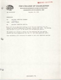 College of Charleston Memorandum, December 18, 1978