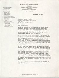 Letter from William Saunders to Joseph P. Riley, September 9, 1977