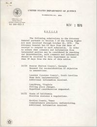 United States Department of Justice Notice, November 1, 1976