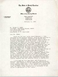 Letter from J. Emory Smith Jr. to Dwight C. James, February 23, 1989