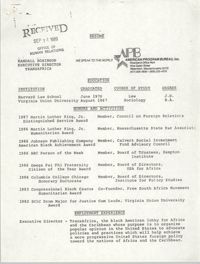 Resume, Randall Robinson, September 14, 1989