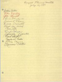 Handwritten List of Names, Banquet Planning Committee, July 12, 1989