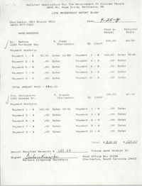 Life Membership Report Blank, Charleston Branch of the NAACP, Barbara Kingston, September 25, 1991