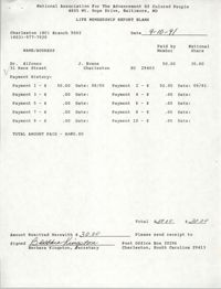 Life Membership Report Blank, Charleston Branch of the NAACP, Barbara Kingston, September 10, 1991
