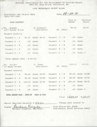 Life Membership Report Blank, Charleston Branch of the NAACP, Barbara Kingston, August 29, 1991