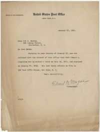 Letter from Edward M. Morgan to Ada C. Baytop, January 23, 1923