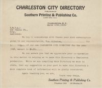 Letter from Southern Printing and Publishing Co. to Coming Street Y.W.C.A., March 29, 1923