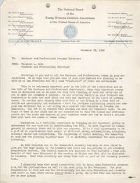 National Board of the Y.W.C.A. Memorandum, December 29, 1948