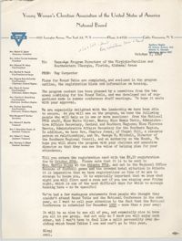 National Board of the Y.W.C.A. Memorandum, October 5, 1949