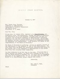 Letter from Mrs. John C. Hawk to Mrs. Joseph King, October 9, 1967