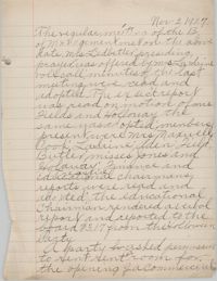 Minutes to the Board of Management, Coming Street Y.W.C.A., November 2, 1927