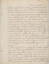 Minutes to the Board of Management, Coming Street Y.W.C.A., October 4, 1927