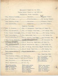 Committee of Management for 1922, Coming Street Y.W.C.A.