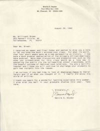 Letter from Marcia S. Snyder to Millicent Brown, August 29, 1992