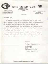 Letter from Ellen Eisenman to Septima P. Clark, July 7, 1978