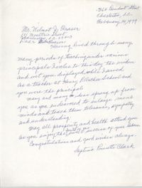 Letter from Septima P. Clark to Wilmot J. Fraser, February 14, 1979