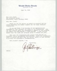 Letter Ernest F. Hollings to Septima P. Clark, June 19, 1978