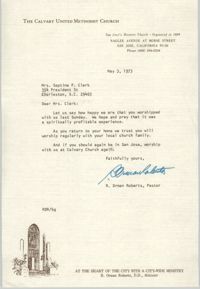Letter from R. Orman Roberts to Septima P. Clark, May 3, 1973