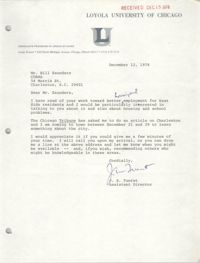Letter from J. S. Fuerst to Bill Saunders, December 12, 1978