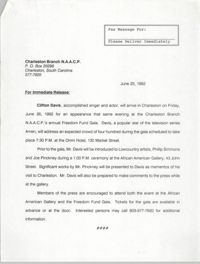 Charleston Branch of the NAACP 1992 Freedom Fund Drive, For Immediate Release