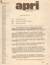 Memorandum, A. Philip Randolph Institute, August 10, 1979