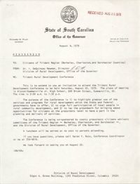 State of South Carolina Office of the Governor Memorandum, August 8, 1979