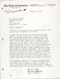 Letter from Arthur M. Wilcox to William Saunders, November 1, 1978
