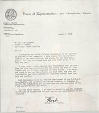 Letter from Herbert U. Fielding to William Saunders, August 4, 1972