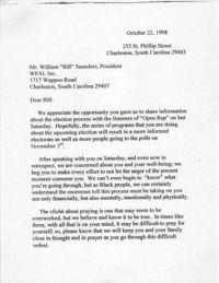 Letter from John L. Chisolm and Carolyn Lecque Collins to William Saunders, October 22, 1998