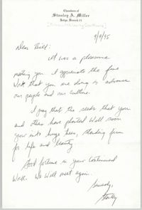Letter from Stanley A. Miller to William Saunders, September 7, 1995