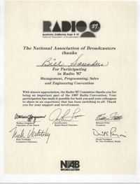 The National Association of Broadcasters Certificate, Bill Saunders