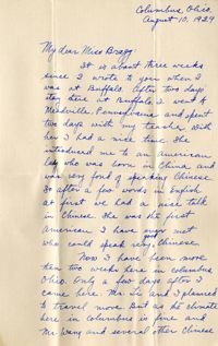 Letter from Fong Lee Wong to Laura M. Bragg, August 10, 1929
