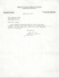 Letter from Jack Bass to Septima P. Clark, March 30, 1977