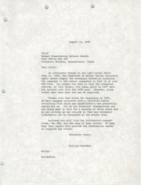 Letter from William Saunders to Exempt Organization Returns Branch, August 15, 1978